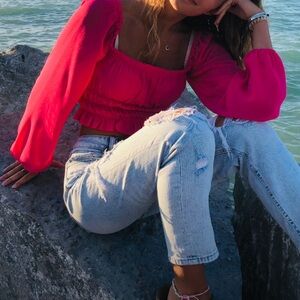 Hot pink chiffon cropped top